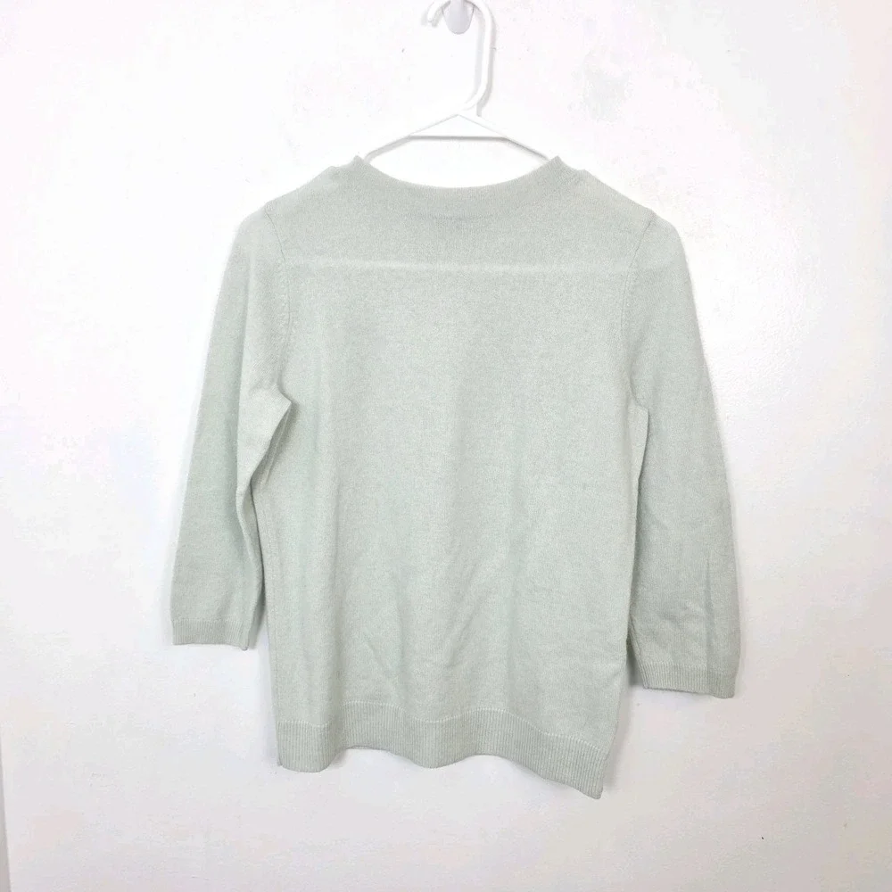Talbots Pale Green 100% Cashmere 3/4 Sleeve Quiet Luxury Soft Sweater Size M Pet